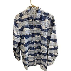 Orvis Men's Shirt Blue Southwest Pattern Large Short Sleeve Button Up